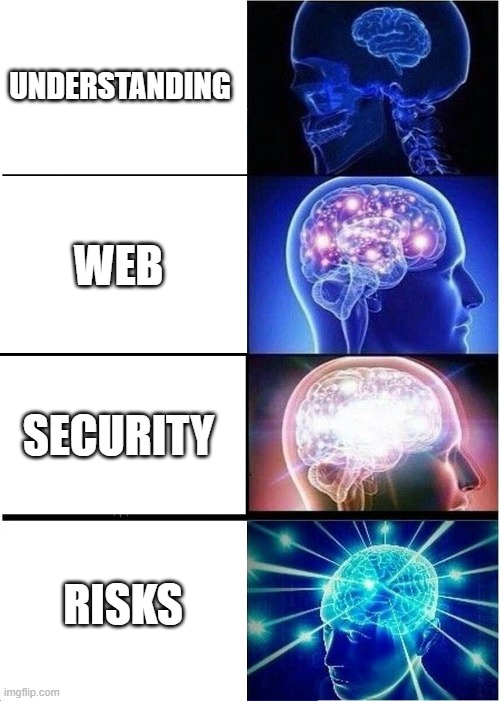 Expanding Brain | UNDERSTANDING; WEB; SECURITY; RISKS | image tagged in memes,expanding brain | made w/ Imgflip meme maker