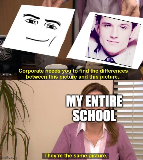 Does anyone else see this? | MY ENTIRE SCHOOL | image tagged in they are the same picture,man face,roblox man face,josh hutcherson,roblox,josh | made w/ Imgflip meme maker