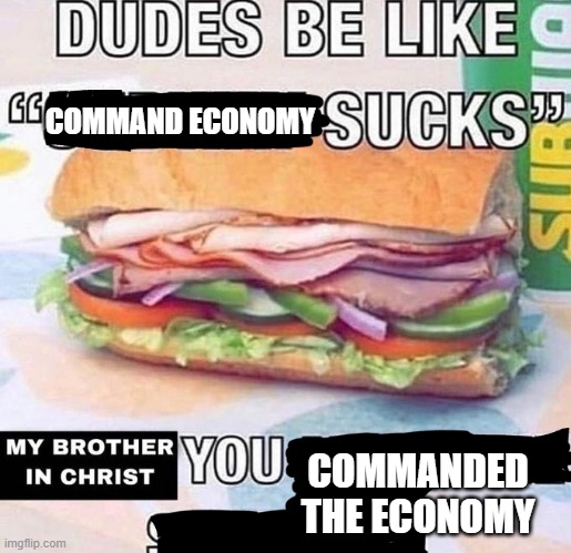 My brother in Christ | COMMAND ECONOMY; COMMANDED THE ECONOMY | image tagged in my brother in christ | made w/ Imgflip meme maker