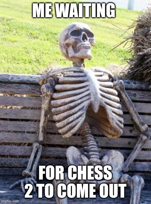 1st public meme | ME WAITING; FOR CHESS 2 TO COME OUT | image tagged in memes,waiting skeleton | made w/ Imgflip meme maker