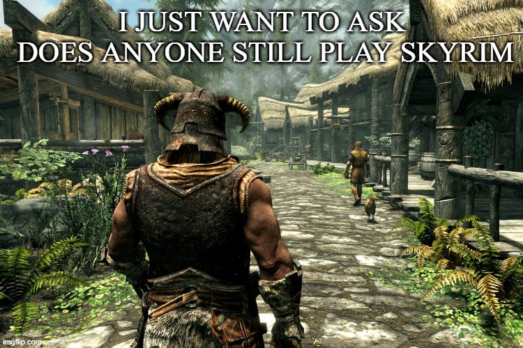just a question | I JUST WANT TO ASK
 DOES ANYONE STILL PLAY SKYRIM | image tagged in skyrim,question | made w/ Imgflip meme maker
