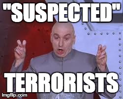 We're all expected terrorists. | "SUSPECTED" TERRORISTS | image tagged in memes,dr evil laser | made w/ Imgflip meme maker