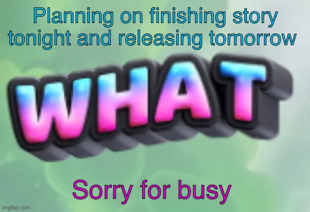 what | Planning on finishing story tonight and releasing tomorrow; Sorry for busy | image tagged in what | made w/ Imgflip meme maker