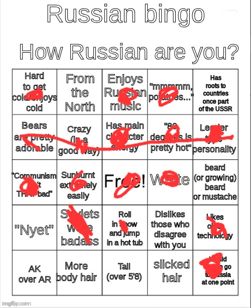 russian bingo | image tagged in russian bingo | made w/ Imgflip meme maker
