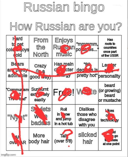 Welp I'm Russian (the ? = I will probably be at 1 point) | image tagged in bingo | made w/ Imgflip meme maker