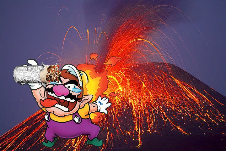 Wario dies by Volcano while eating his chipotle burrito | image tagged in volcano,wario dies | made w/ Imgflip meme maker