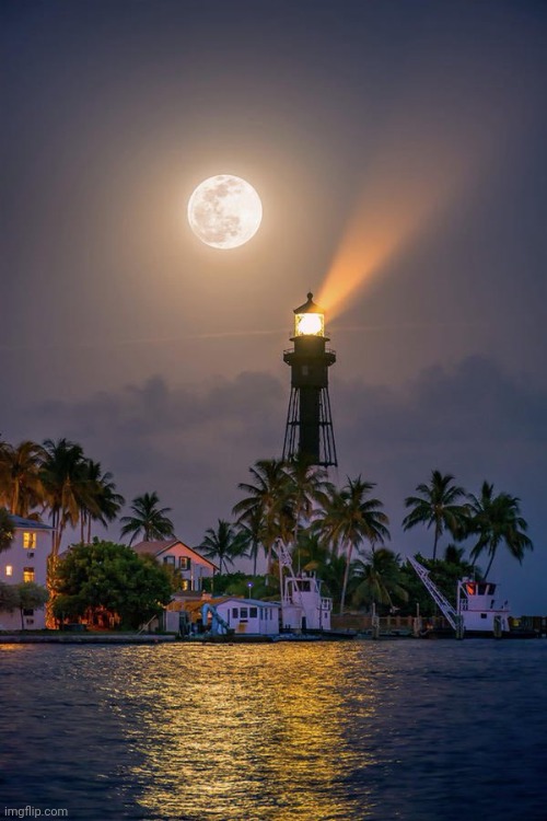 DON'T NEED THE LIGHT WITH THAT FULL MOON | image tagged in lighthouse,moon,full moon | made w/ Imgflip meme maker