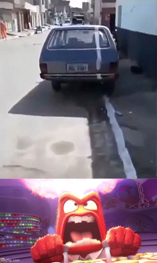 Car, road paint | image tagged in inside out anger,car,road,paint,you had one job,memes | made w/ Imgflip meme maker