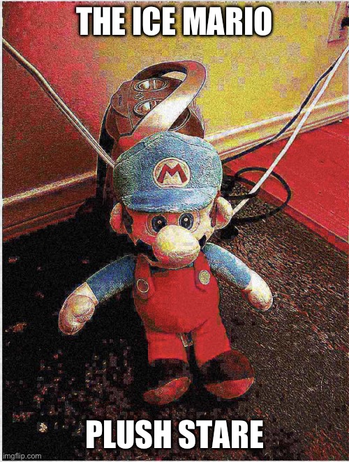 The Ice Mario Stare | THE ICE MARIO; PLUSH STARE | image tagged in kellan | made w/ Imgflip meme maker