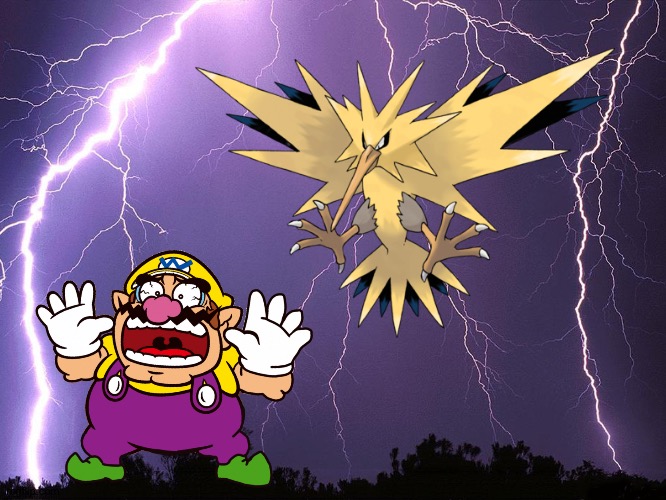 Wario dies by Zapdos during a thunderstorm | image tagged in thunderstorm,wario dies,pokemon,crossover | made w/ Imgflip meme maker