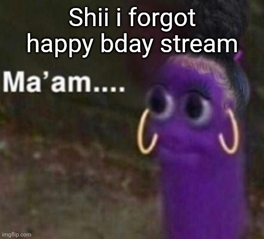 it was on like dec 13 but idgaf | Shii i forgot happy bday stream | image tagged in maam | made w/ Imgflip meme maker