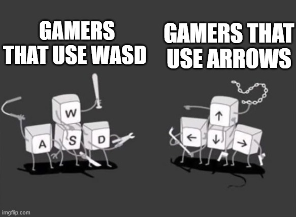 WASD vs ARROWS | GAMERS THAT USE ARROWS; GAMERS THAT USE WASD | image tagged in gaming | made w/ Imgflip meme maker