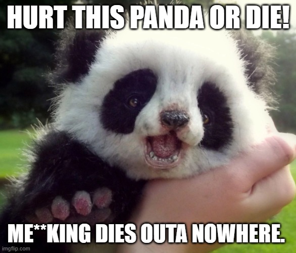 pls dont hurt him | HURT THIS PANDA OR DIE! ME**KING DIES OUTA NOWHERE. | image tagged in cute | made w/ Imgflip meme maker