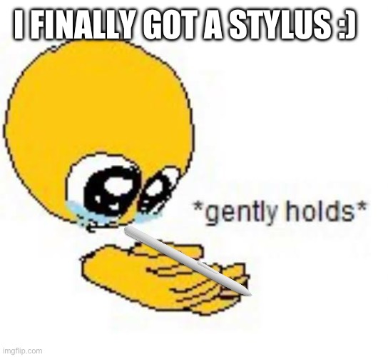 Yippeee | I FINALLY GOT A STYLUS :) | image tagged in gently holds emoji | made w/ Imgflip meme maker