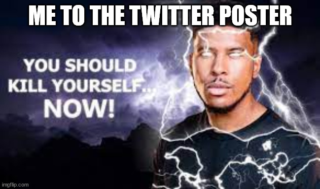 You Should Kill Yourself NOW! | ME TO THE TWITTER POSTER | image tagged in you should kill yourself now | made w/ Imgflip meme maker