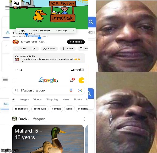 (Cries) | image tagged in how old is,the duck song,crying,sad | made w/ Imgflip meme maker