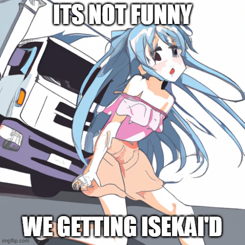 Trash animeme | ITS NOT FUNNY; WE GETTING ISEKAI'D | image tagged in random | made w/ Imgflip meme maker