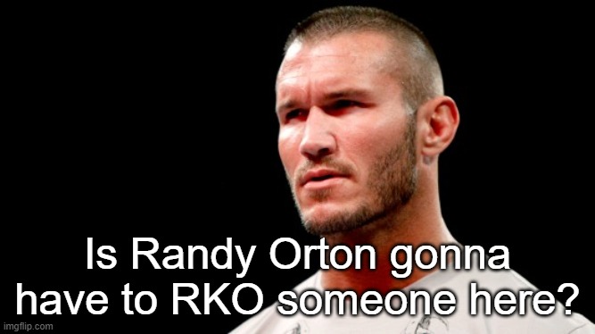 Is Randy Orton Gonna Have To RKO a bitch? | Is Randy Orton gonna have to RKO someone here? | image tagged in is randy orton gonna have to rko a bitch | made w/ Imgflip meme maker