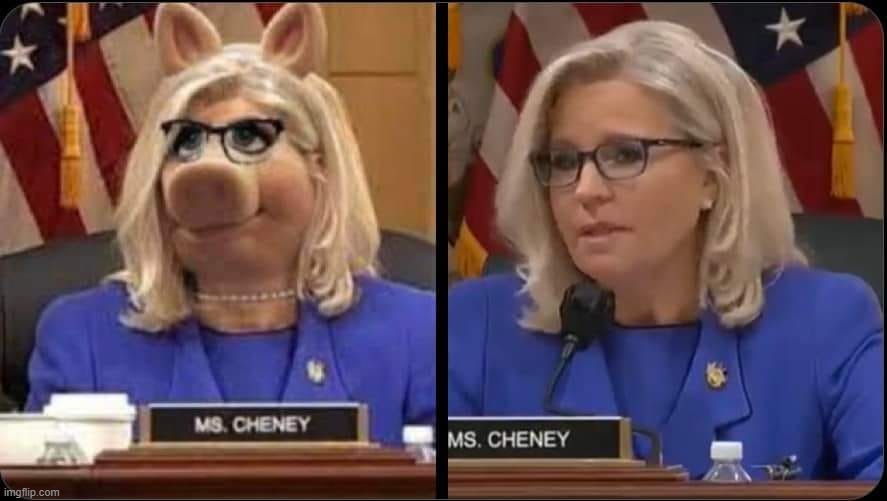 Who wore it better, Miss Piggy or LIz Cheney? | image tagged in who wore it better,miss piggy,liz cheney,shapeshifting lizard,lizard lips,oink | made w/ Imgflip meme maker