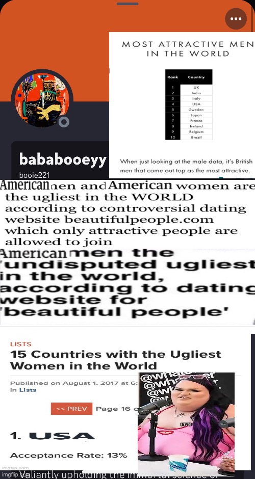 booie221/Bababooeyy Americans Are The Ugliest People In The World | image tagged in ugly,america,americans,ugly woman,ugly guy,discord | made w/ Imgflip meme maker