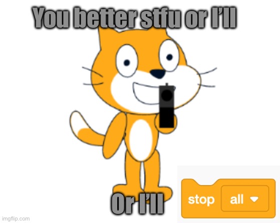 Scratch cat gun | You better stfu or I’ll; Or I’ll | image tagged in scratch cat gun | made w/ Imgflip meme maker