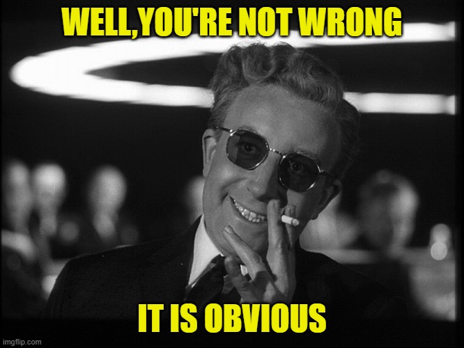 Dr. Strangelove | WELL,YOU'RE NOT WRONG IT IS OBVIOUS | image tagged in dr strangelove | made w/ Imgflip meme maker