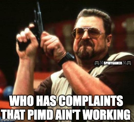 gun | 🎮🕷SPIDYGAMER🕷🎮; WHO HAS COMPLAINTS; THAT PIMD AIN'T WORKING | image tagged in gun,pimd | made w/ Imgflip meme maker