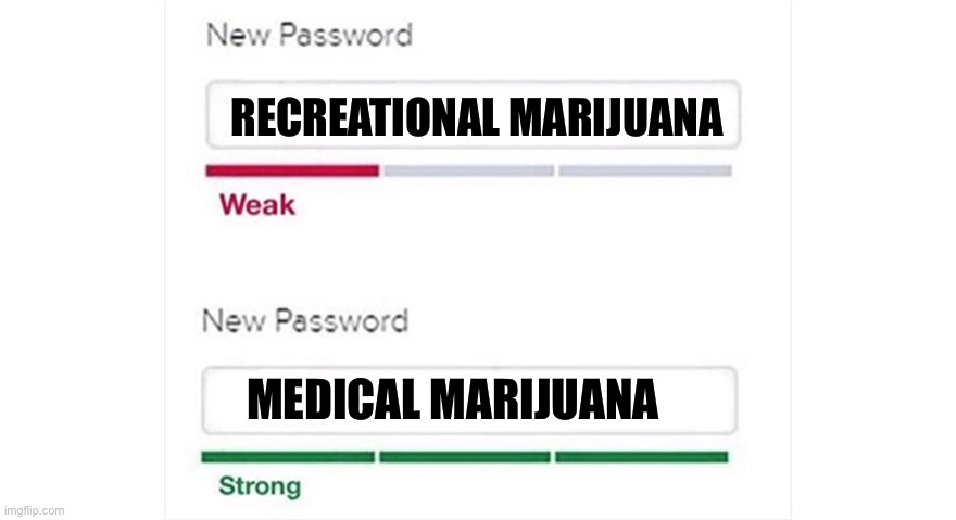 Weak strong password | RECREATIONAL MARIJUANA; MEDICAL MARIJUANA | image tagged in weak strong password,weed,marijuana,medical marijuana,medicine,memes | made w/ Imgflip meme maker