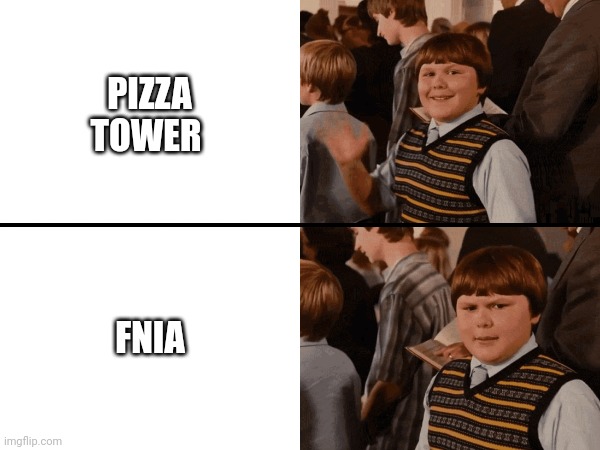 I rather play pizza tower fnia is gross! | PIZZA TOWER; FNIA | image tagged in rowley wave stare | made w/ Imgflip meme maker