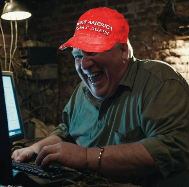 High Quality MAGA HAT TROLL LAUGHS AT COMPUTER TRUMP Blank Meme Template