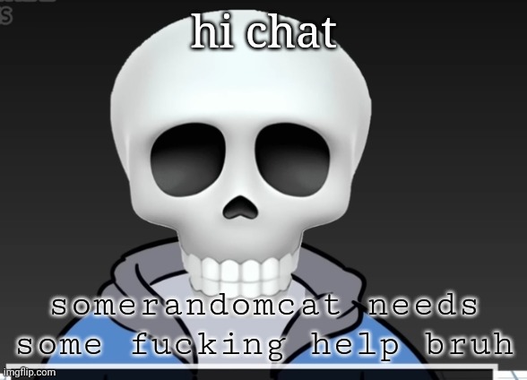 sans | hi chat; somerandomcat needs some fucking help bruh | image tagged in sans | made w/ Imgflip meme maker