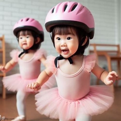 Little toddler girls learning ballet wearing bike helmets | image tagged in ballet | made w/ Imgflip meme maker