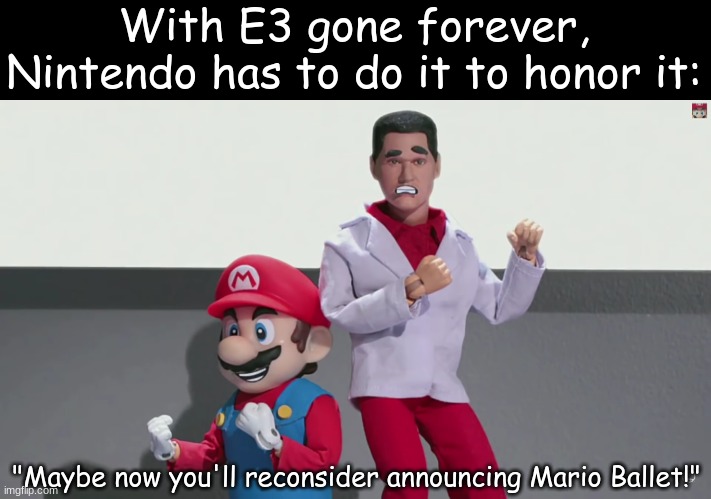 I would still play it | With E3 gone forever, Nintendo has to do it to honor it:; "Maybe now you'll reconsider announcing Mario Ballet!" | image tagged in memes,funny,nintendo,mario,video games,NintendoMemes | made w/ Imgflip meme maker