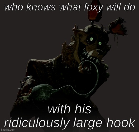 maybe penetrate his victims to d34th | who knows what foxy will do; with his ridiculously large hook | image tagged in fnaf,foxy five nights at freddy's | made w/ Imgflip meme maker