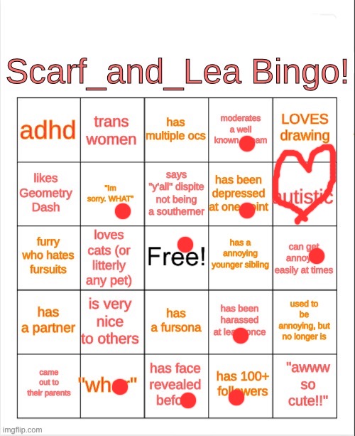Scarf_and_Lea Bingo | image tagged in scarf_and_lea bingo | made w/ Imgflip meme maker