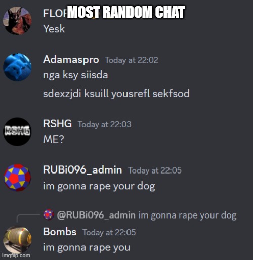 most random discord chat EVER | MOST RANDOM CHAT | image tagged in lol | made w/ Imgflip meme maker
