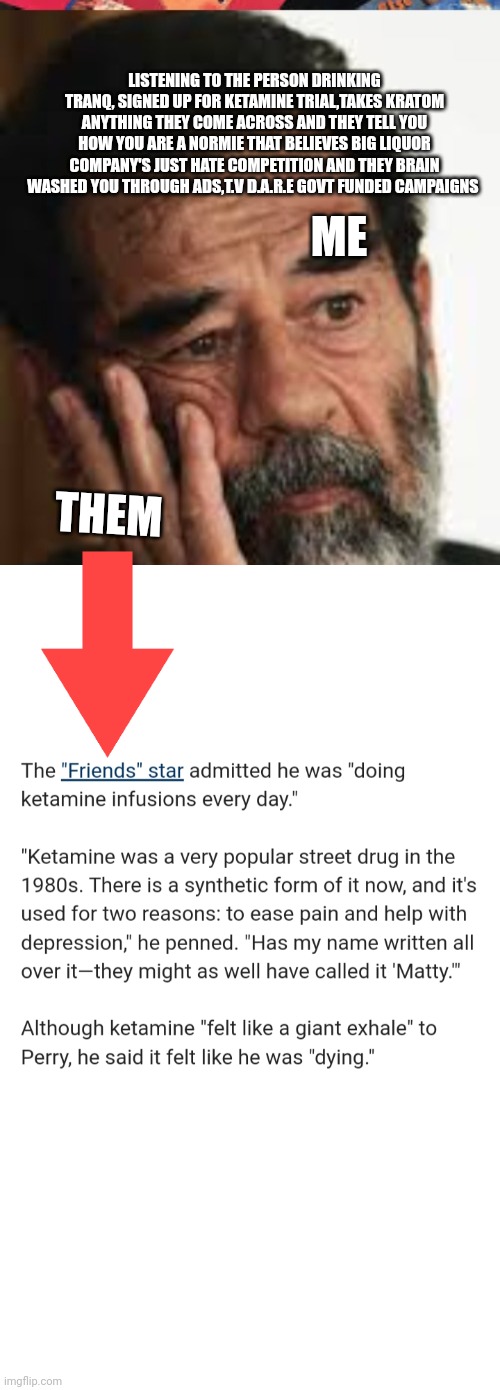 Druggys vs normies | LISTENING TO THE PERSON DRINKING TRANQ, SIGNED UP FOR KETAMINE TRIAL,TAKES KRATOM ANYTHING THEY COME ACROSS AND THEY TELL YOU HOW YOU ARE A NORMIE THAT BELIEVES BIG LIQUOR COMPANY'S JUST HATE COMPETITION AND THEY BRAIN WASHED YOU THROUGH ADS,T.V D.A.R.E GOVT FUNDED CAMPAIGNS; ME; THEM | image tagged in south park,funny memes,don't do drugs | made w/ Imgflip meme maker