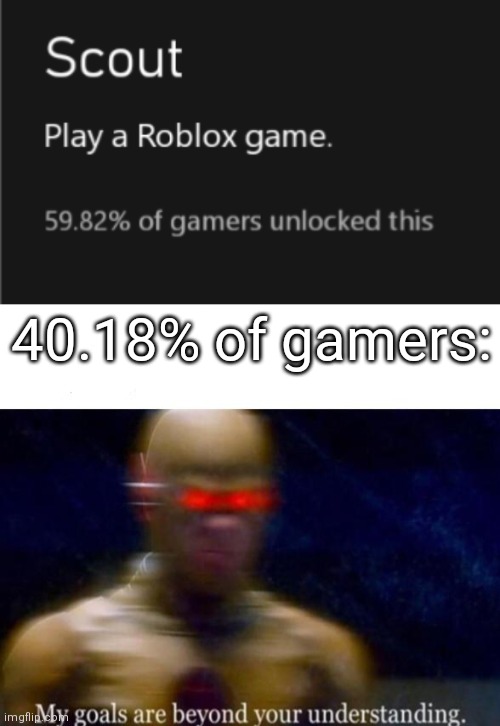 ... | 40.18% of gamers: | image tagged in my goals are beyond your understanding | made w/ Imgflip meme maker