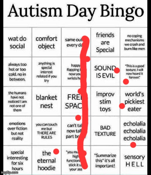 i love being autistic =333333333333 | image tagged in autism bingo | made w/ Imgflip meme maker