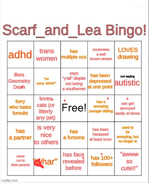 Scarf_and_Lea Bingo | not saying | image tagged in scarf_and_lea bingo | made w/ Imgflip meme maker