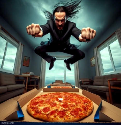 badass image of john wick eating dominos pizza | made w/ Imgflip meme maker