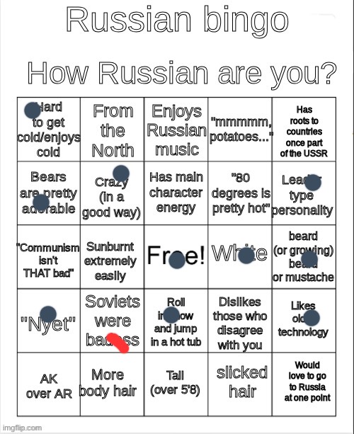 russian bingo | image tagged in russian bingo | made w/ Imgflip meme maker