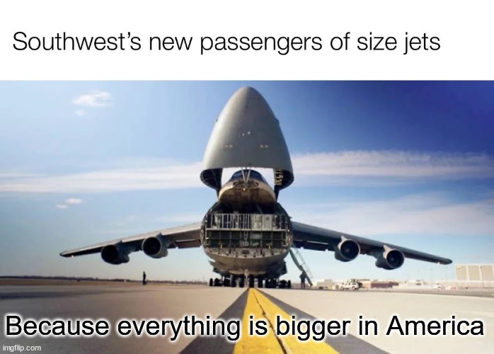 Everything is bigger in America | Because everything is bigger in America | image tagged in plus size,airlines | made w/ Imgflip meme maker