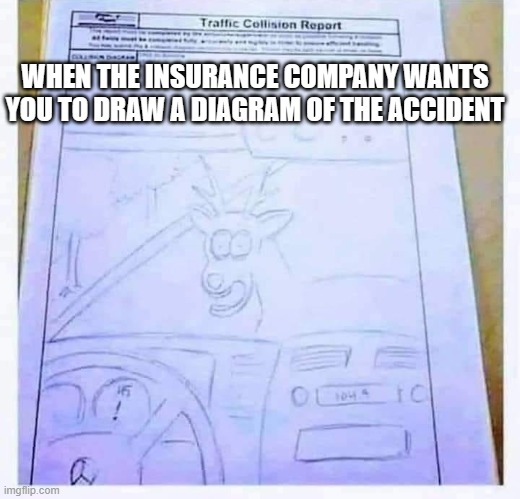 Insurance company wanted me to draw | WHEN THE INSURANCE COMPANY WANTS YOU TO DRAW A DIAGRAM OF THE ACCIDENT | image tagged in deer,accident,car wreck,whitetail deer,insurance,car insurance | made w/ Imgflip meme maker