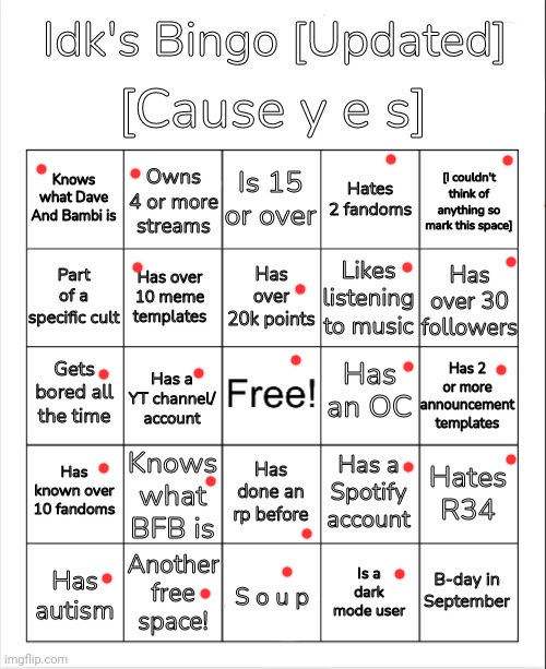 Idk's Bingo [Updated Version] | image tagged in idk's bingo updated version | made w/ Imgflip meme maker