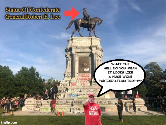 Wanna participate? | WHAT THE HELL DO YOU MEAN IT LOOKS LIKE A HUGE WOKE PARTICIPATION TROPHY? | image tagged in wokenes,confederate,hypocitical,stupid,south,republicans | made w/ Imgflip meme maker