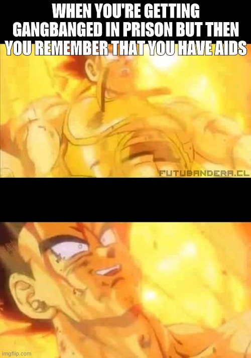 I won, but at what cost | WHEN YOU'RE GETTING GANGBANGED IN PRISON BUT THEN YOU REMEMBER THAT YOU HAVE AIDS | image tagged in vegeta dead,dark humor,lol | made w/ Imgflip meme maker
