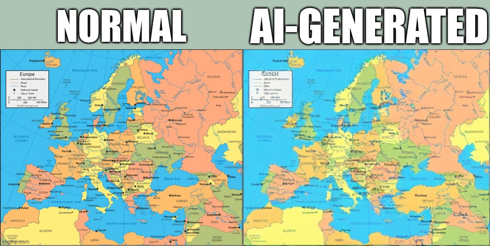 AI-GENERATED; NORMAL | image tagged in europe,ai generated | made w/ Imgflip meme maker