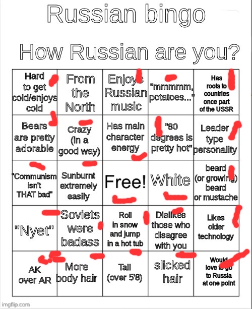 russian bingo | image tagged in russian bingo | made w/ Imgflip meme maker