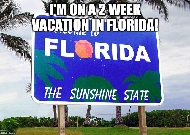 Yay | I'M ON A 2 WEEK VACATION IN FLORIDA! | image tagged in florida | made w/ Imgflip meme maker